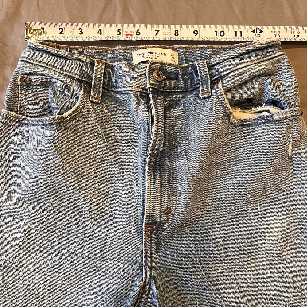 Abercrombie & Fitch 90s Straight Ultra High Rise Jeans Curve Love Raw Hem 27 4 - Picture 2 of 9
